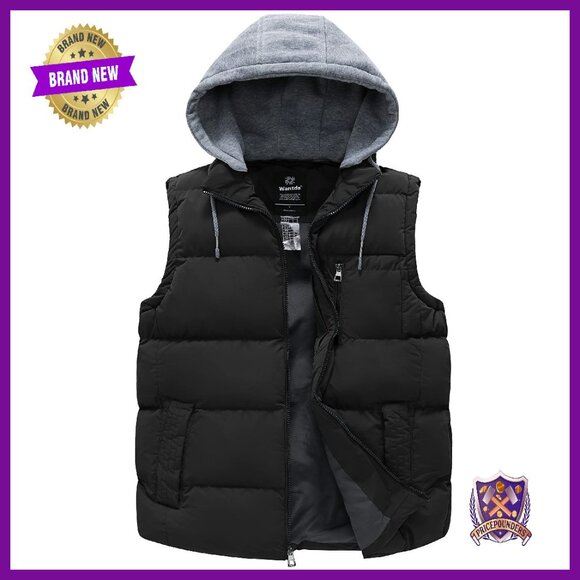 Men's Thick Padded Quilted Puffer Vest with Detachable Hood